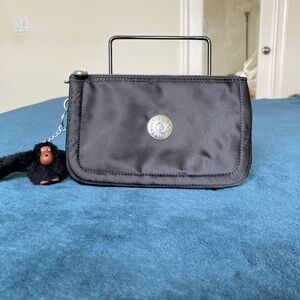 Kipling creativity satin pouch in black with monkey